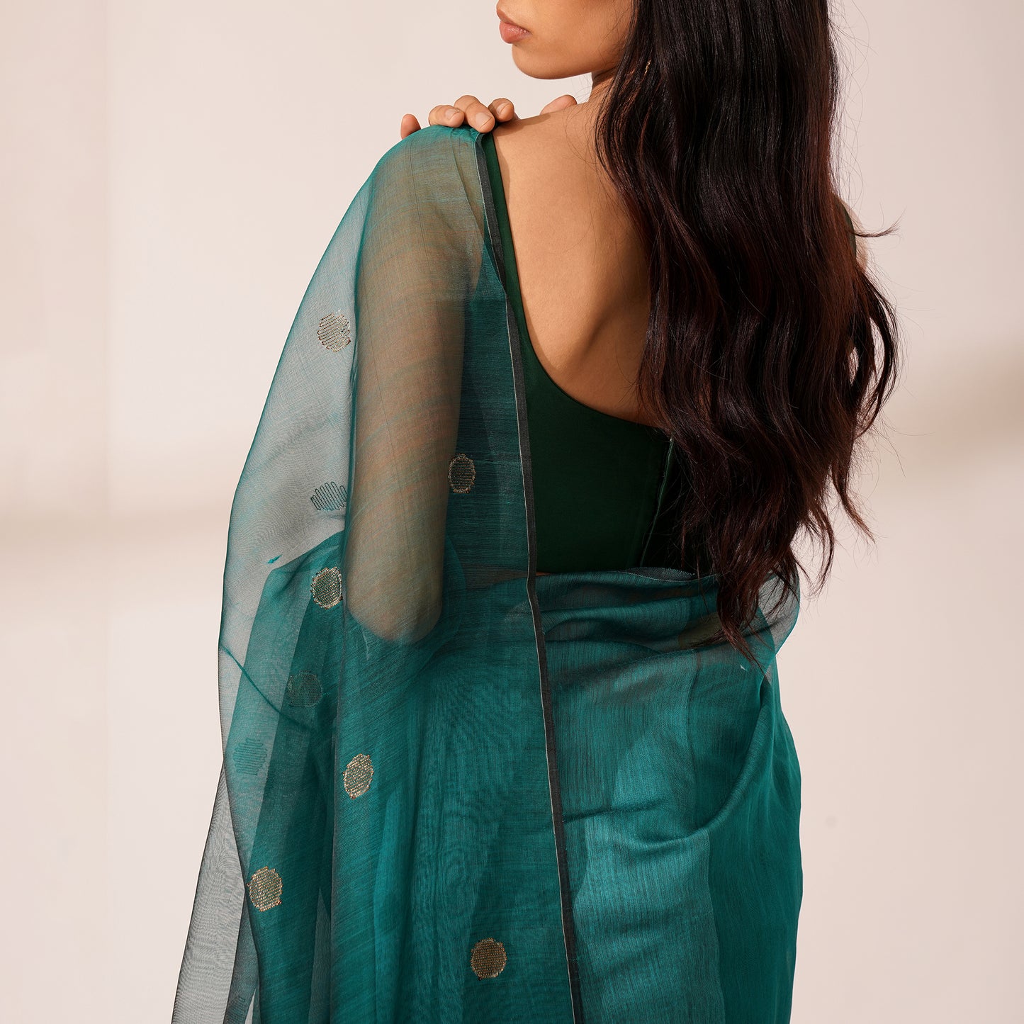 Mor Tissue Linen Saree in Deep Teal | With Blouse Piece